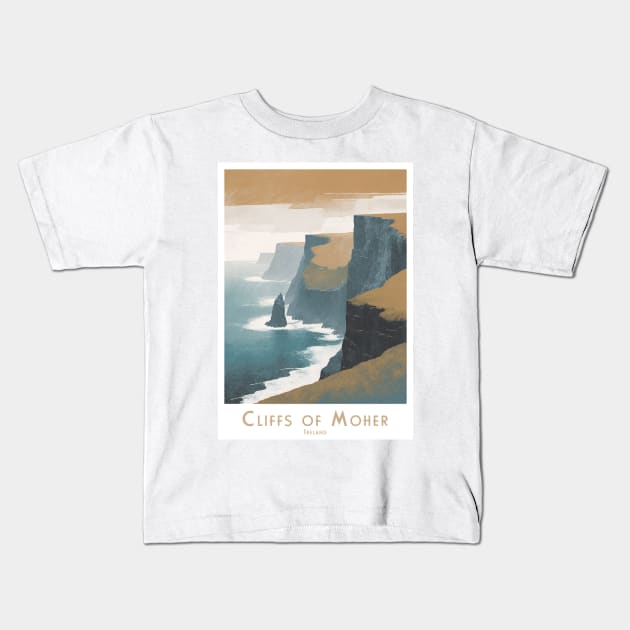 Misty Cliffs of Moher Ireland Vintage Art Print Kids T-Shirt by POD24